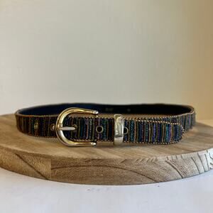 Vintage 90s Rainbow Multicolor Golden Buckle Beaded Trim Belt Size Medium